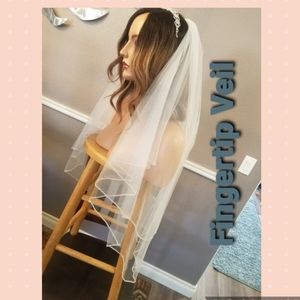 White Rhinestone Edged Fingertip Veil